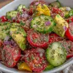 fresh cucumber tomato avocado salad - featured image