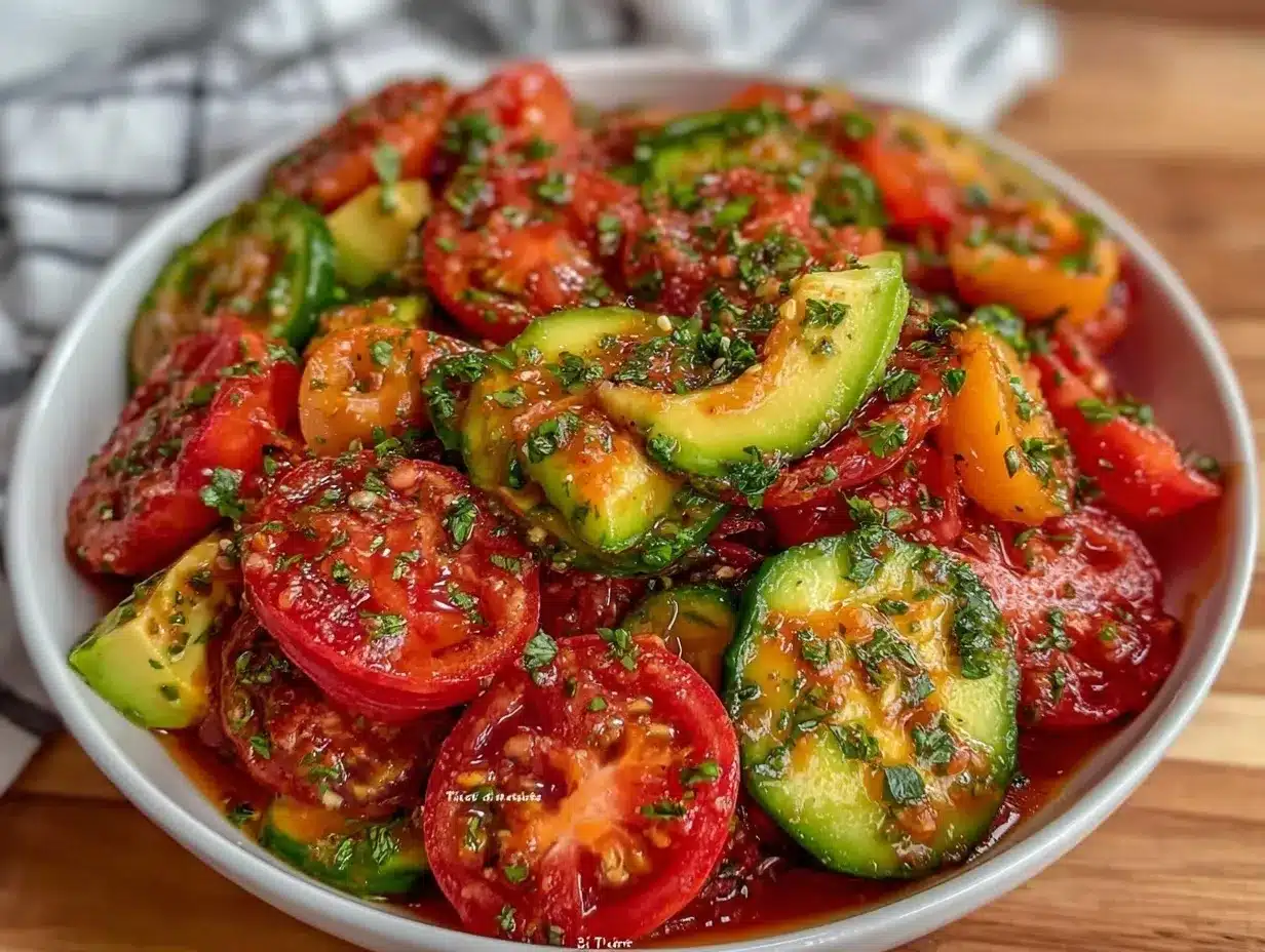 fresh cucumber tomato avocado salad preparation steps