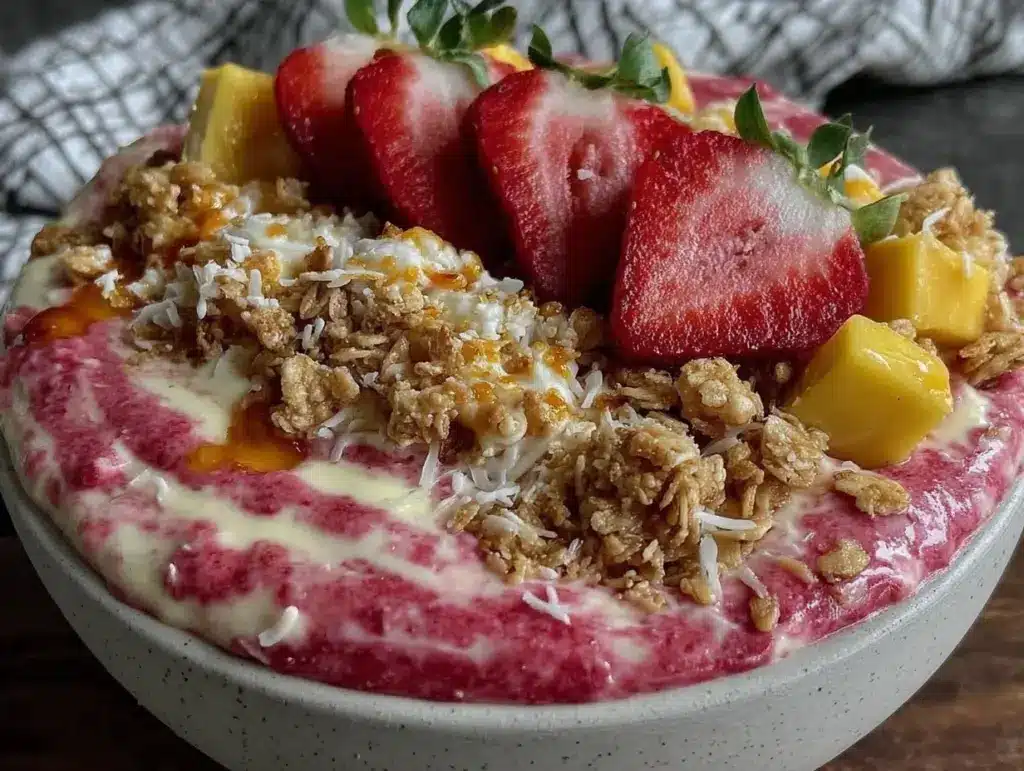 fresh strawberry mango smoothie bowl - featured image