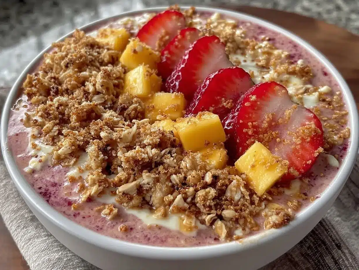 fresh strawberry mango smoothie bowl preparation steps