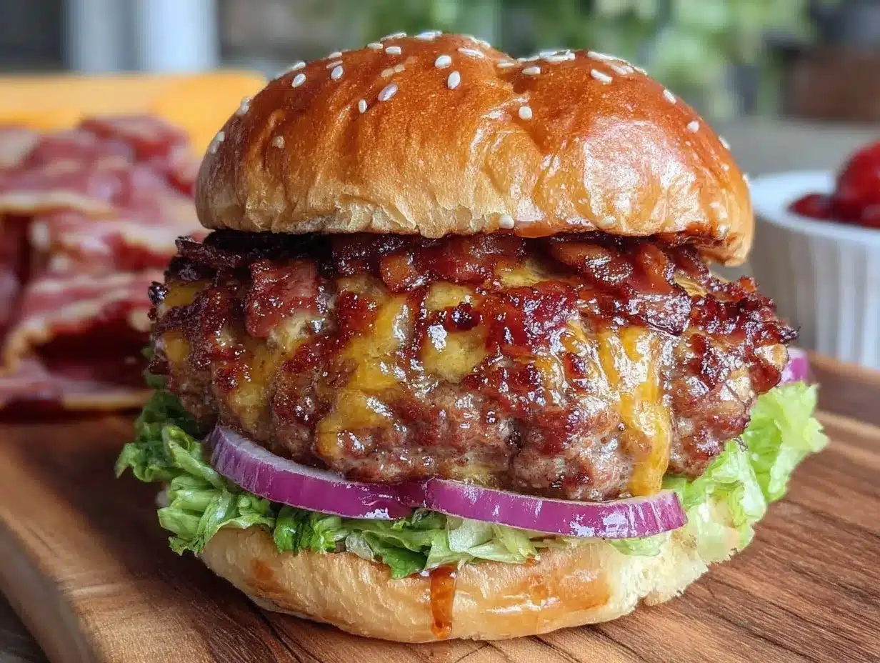 grilled BBQ bacon cheddar stuffed burgers preparation steps