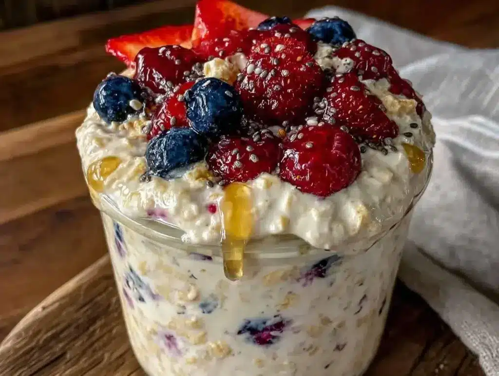 healthy berry protein overnight oats - featured image