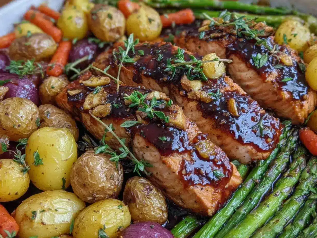honey garlic salmon sheet pan dinner preparation steps