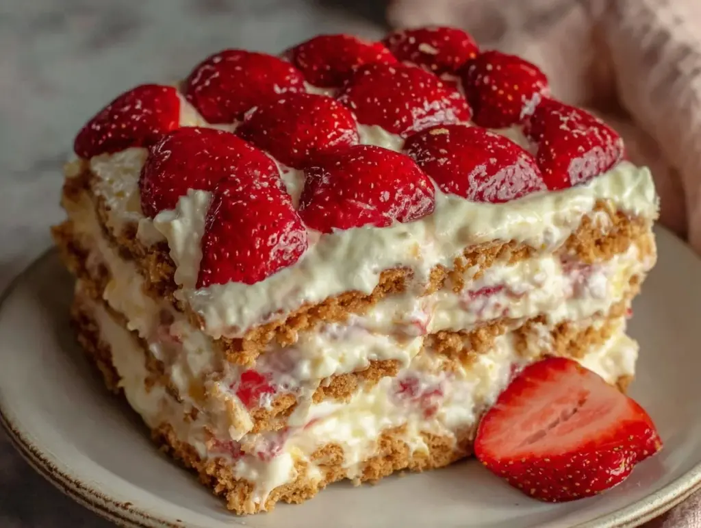 no-bake strawberry icebox cake - featured image
