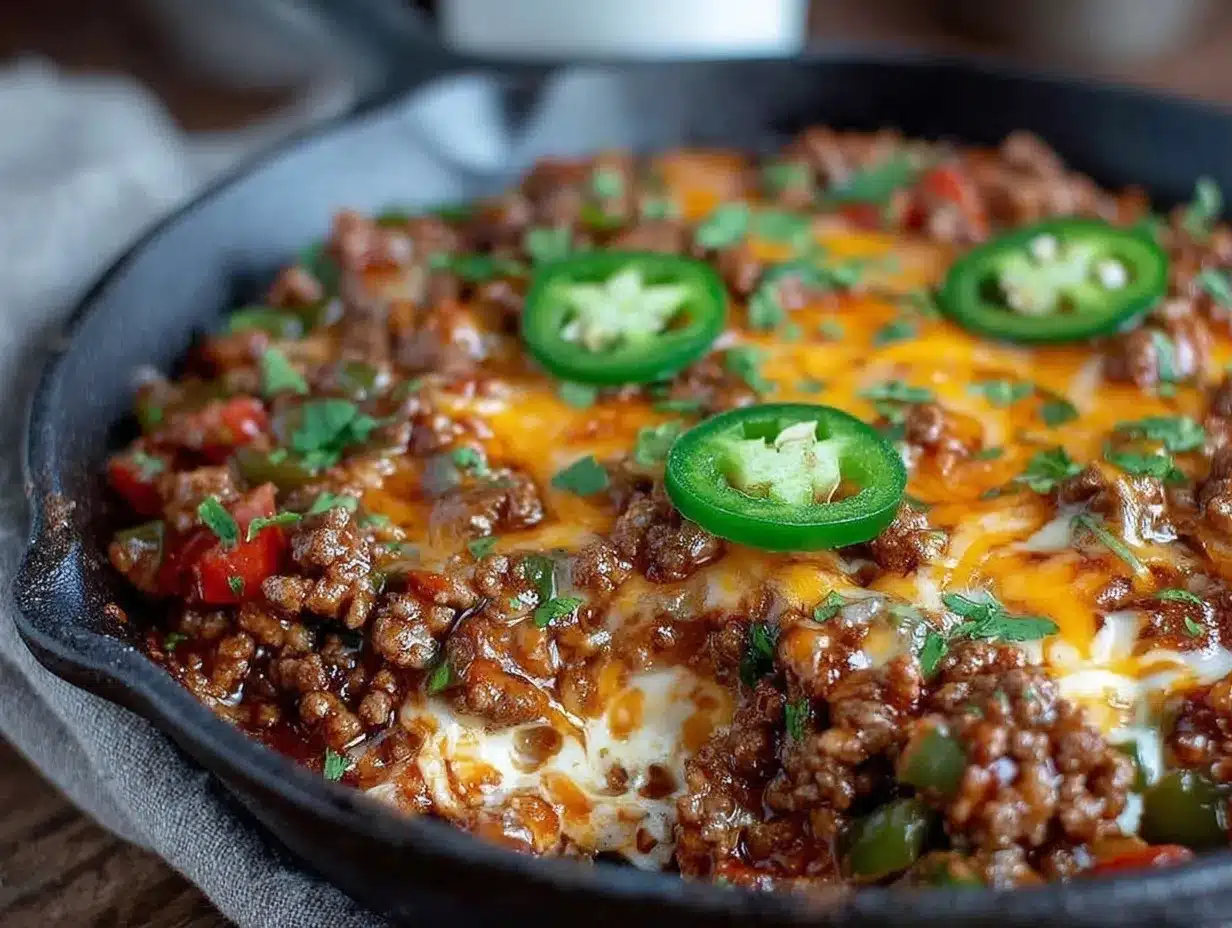 one-pan ground beef taco skillet preparation steps