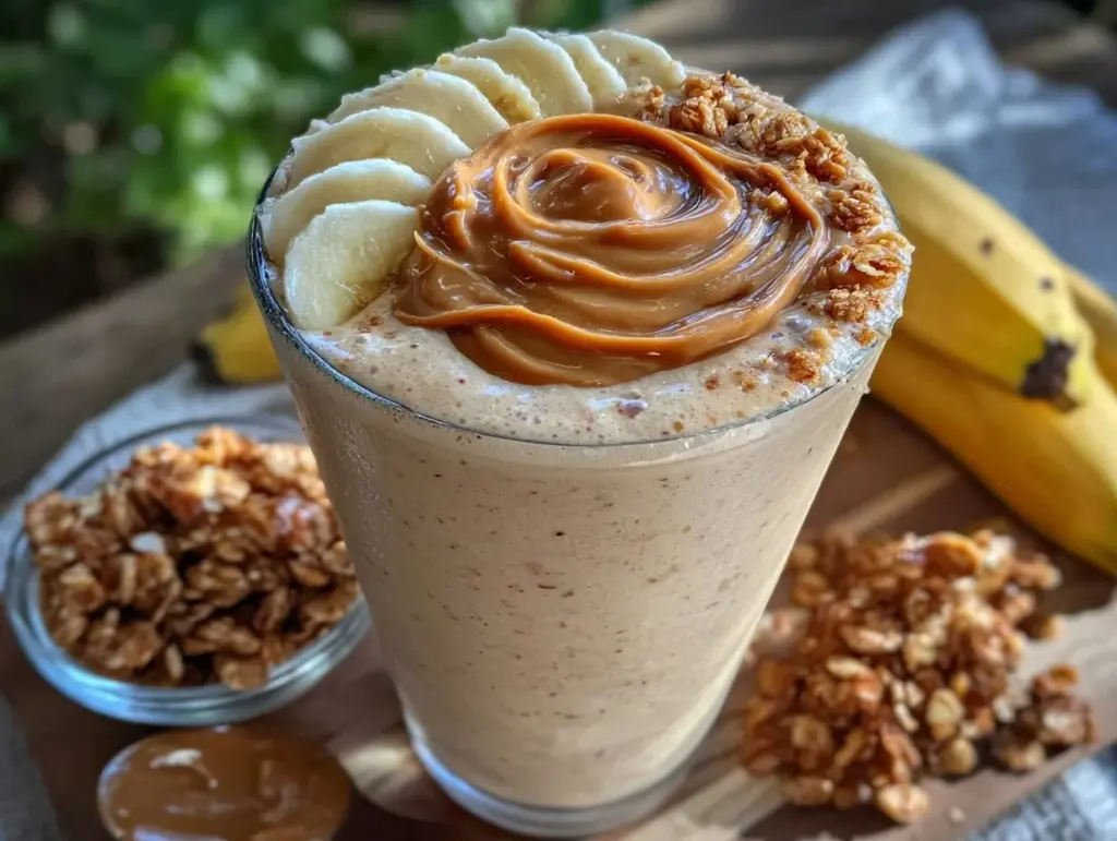 peanut butter banana protein smoothie - featured image