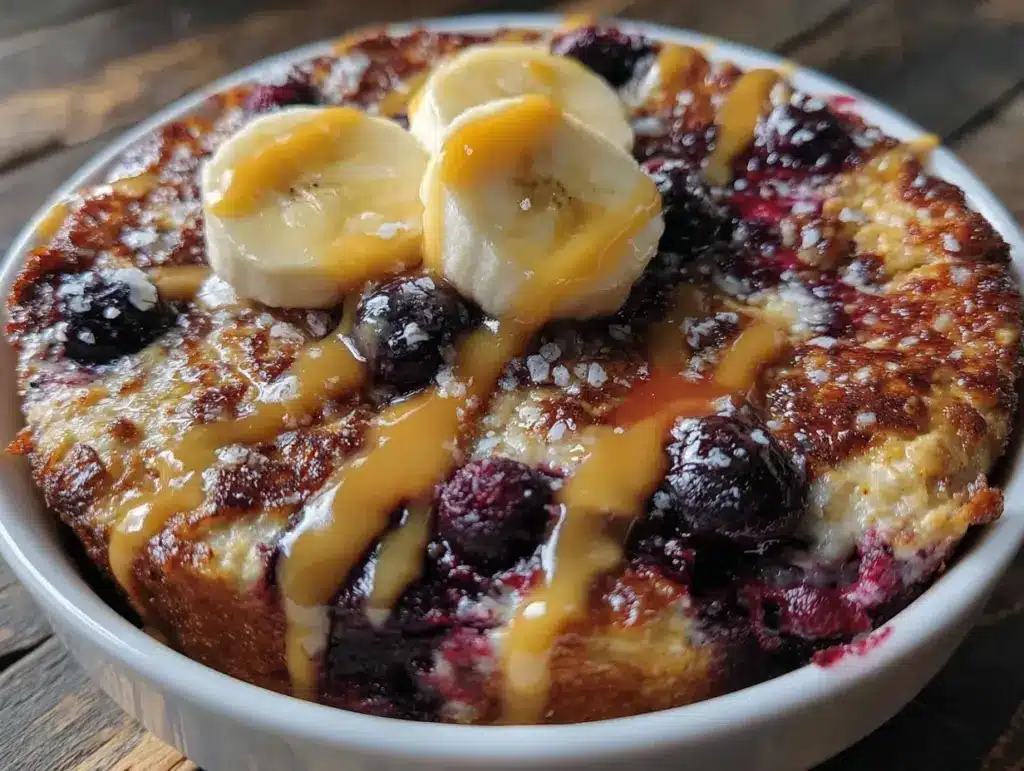 protein blueberry banana baked oats - featured image