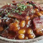 slow cooker brown sugar baked beans with bacon - featured image