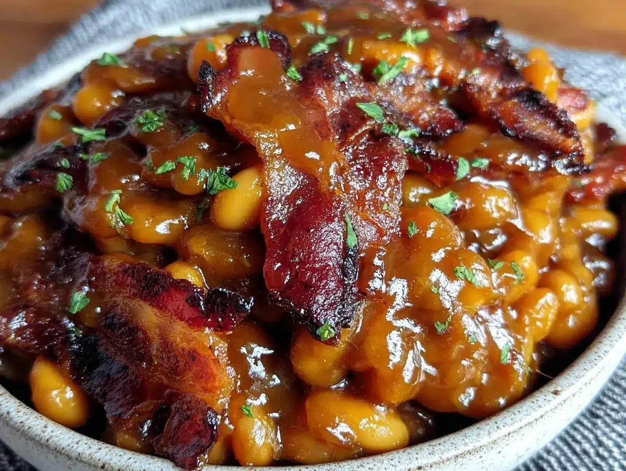 slow cooker brown sugar baked beans with bacon preparation steps
