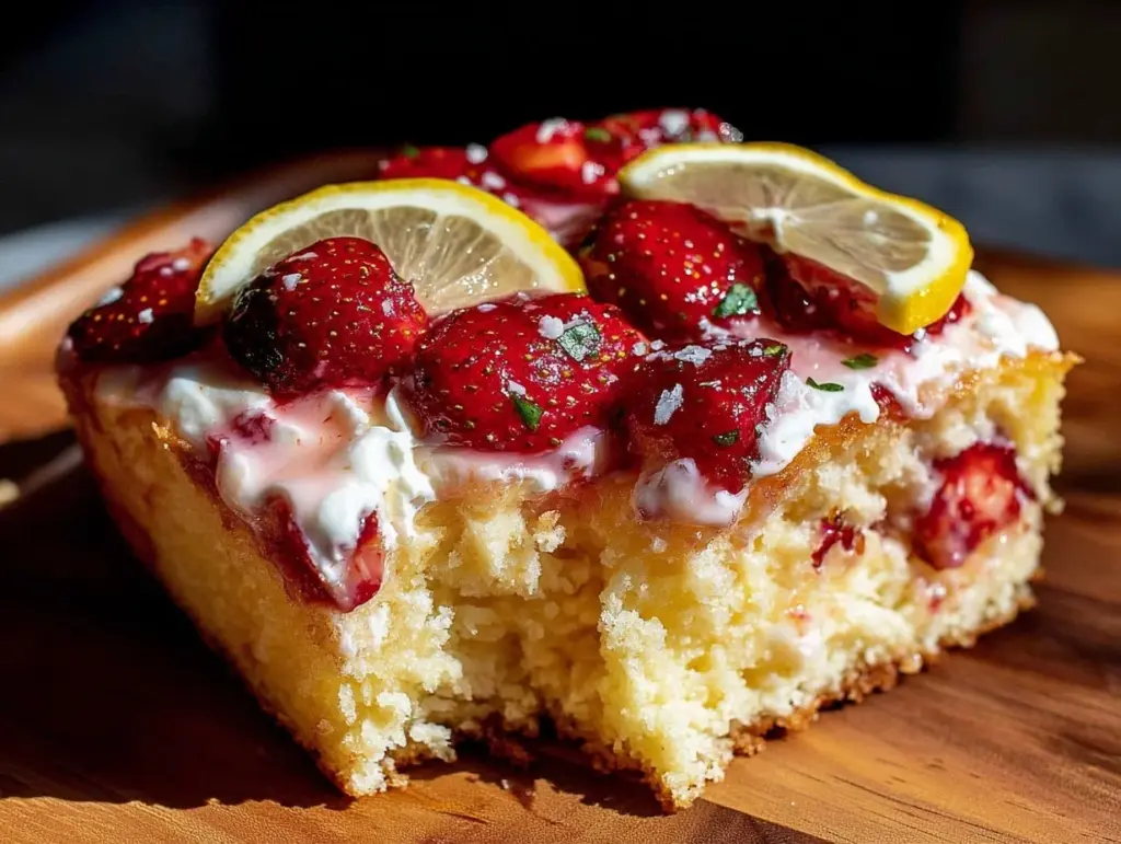 strawberry lemonade poke cake - featured image