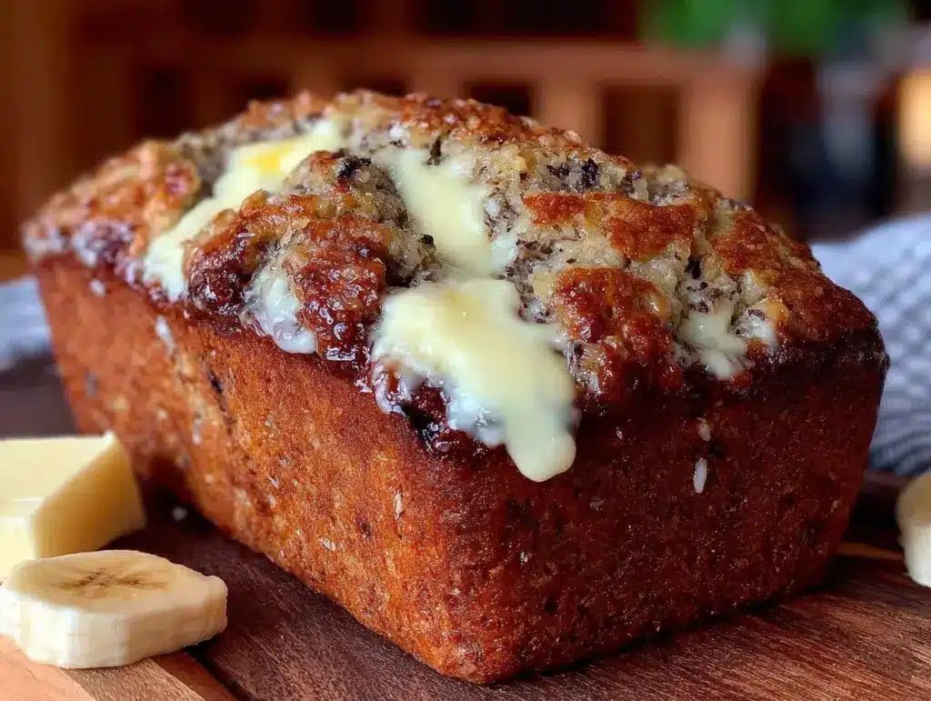 creamy brown butter banana bread with swirl - featured image