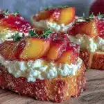 creamy caramelized nectarine crostini - featured image