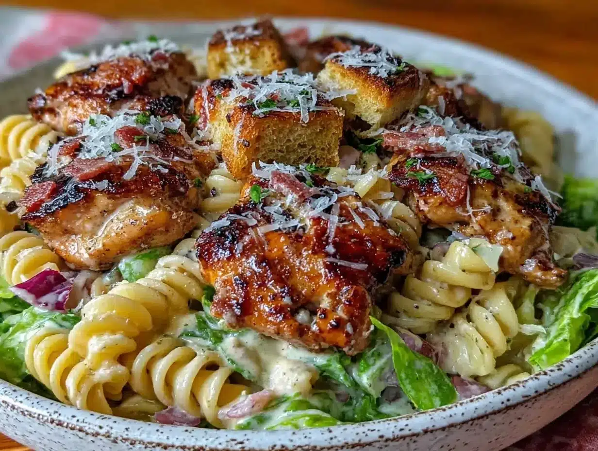 Creamy Chicken Caesar Pasta Salad preparation steps