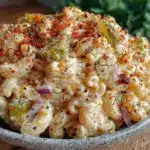 creamy classic dill pickle macaroni salad - featured image