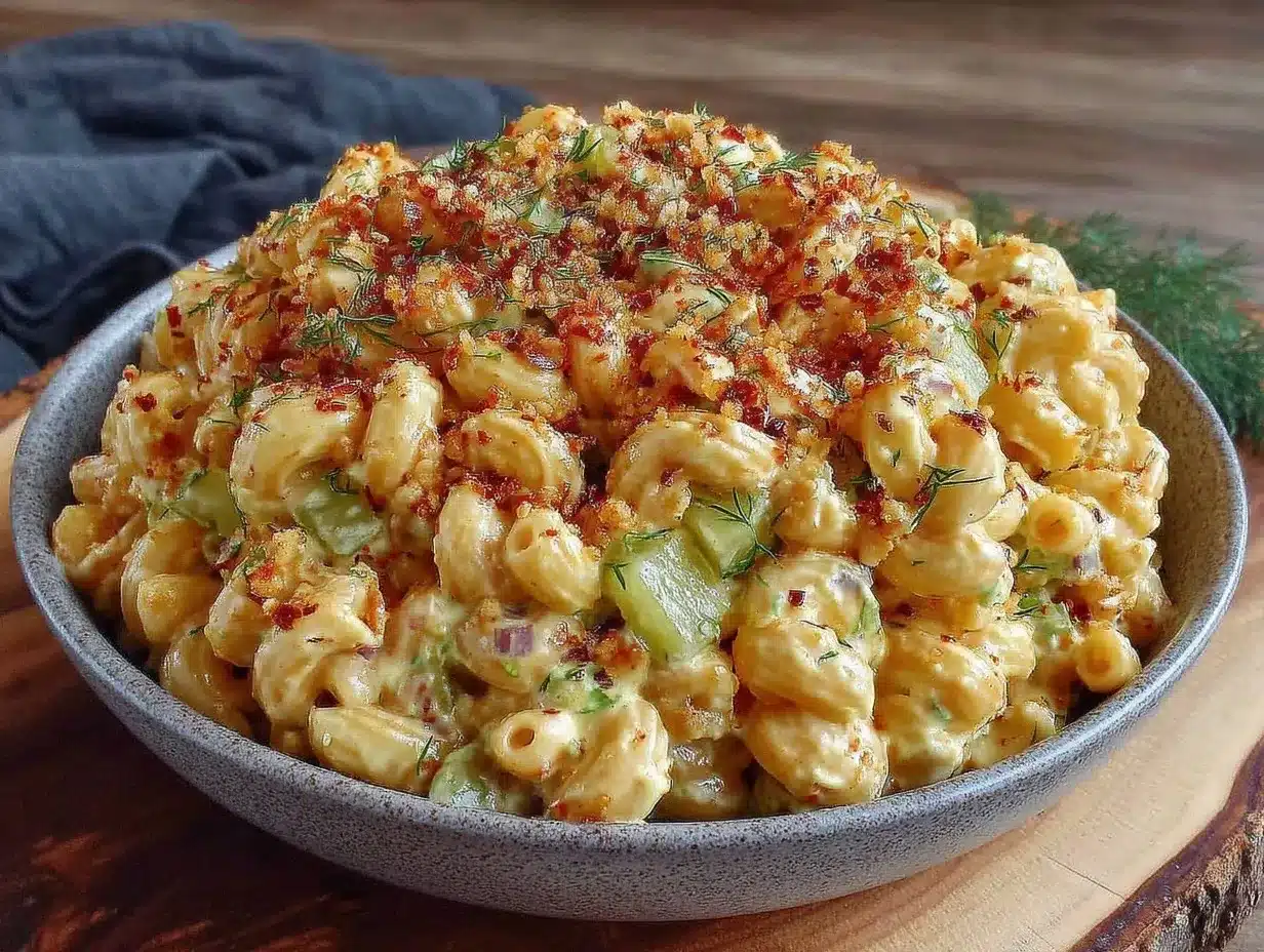 creamy classic dill pickle macaroni salad preparation steps