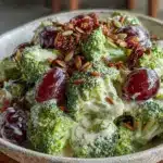 creamy crunchy broccoli grape salad - featured image