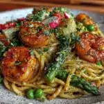 creamy lemon garlic butter shrimp pasta primavera - featured image