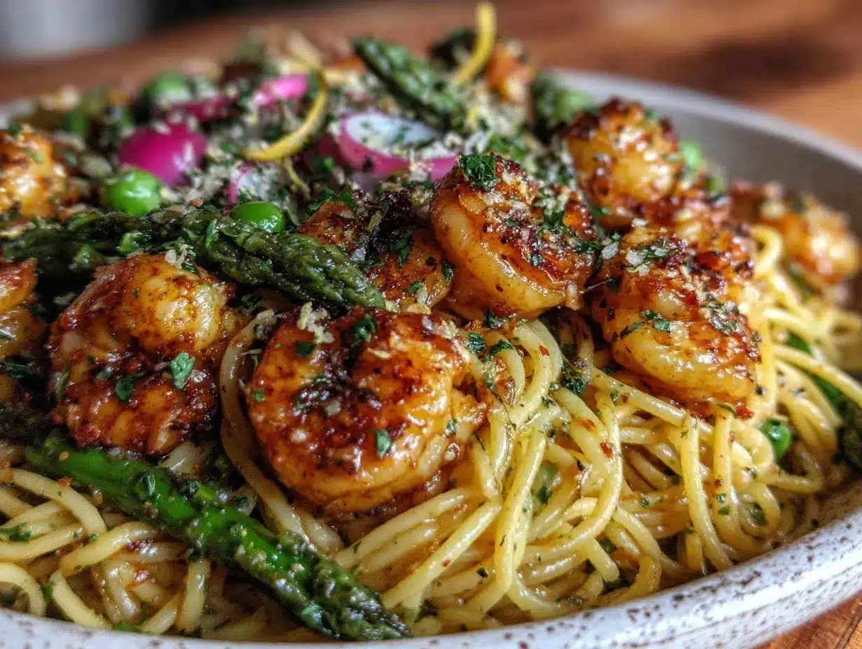 creamy lemon garlic butter shrimp pasta primavera preparation steps