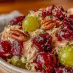 creamy loaded cranberry pecan chicken salad - featured image