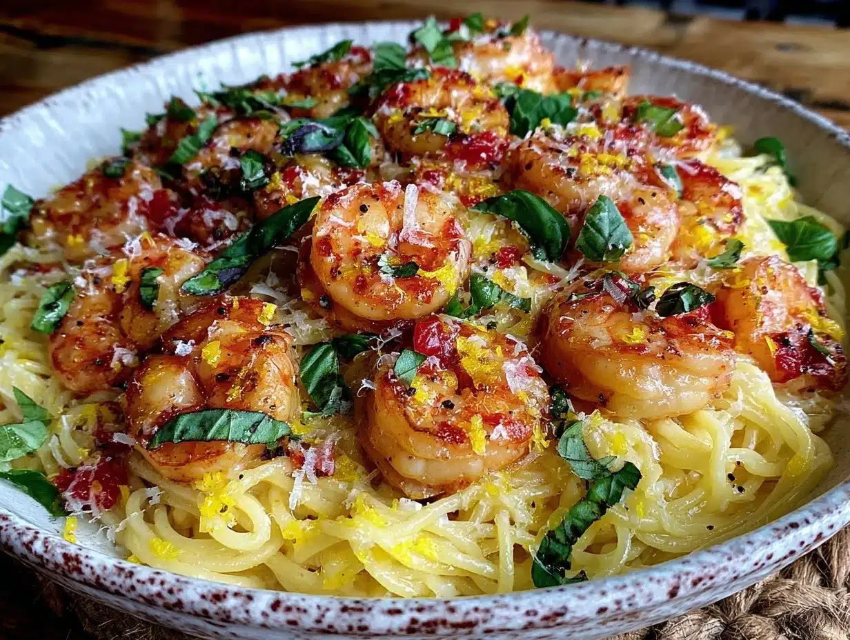 creamy one-pot lemon butter shrimp pasta preparation steps