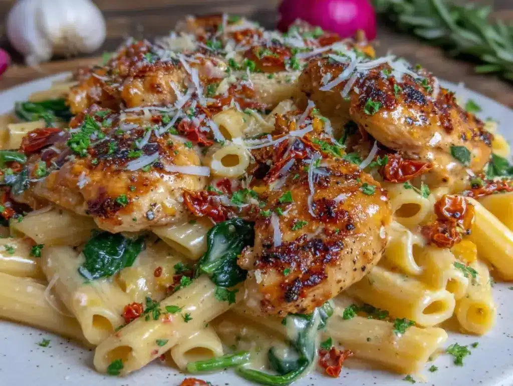 creamy one-pot tuscan chicken pasta - featured image