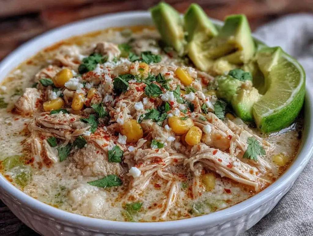 creamy slow cooker salsa verde white chicken chili - featured image