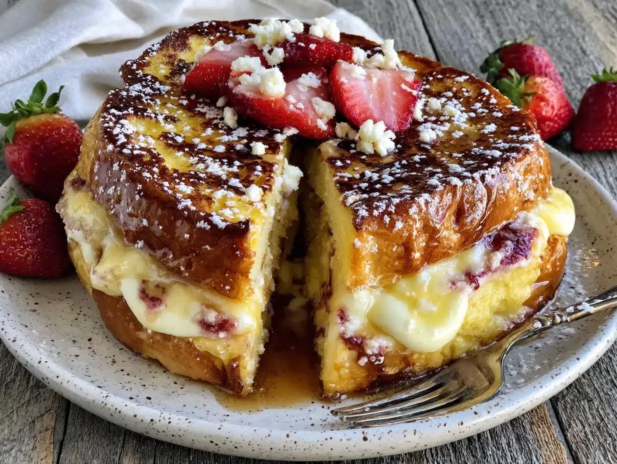 Creamy Strawberry Cream Cheese Stuffed French Toast Bake preparation steps