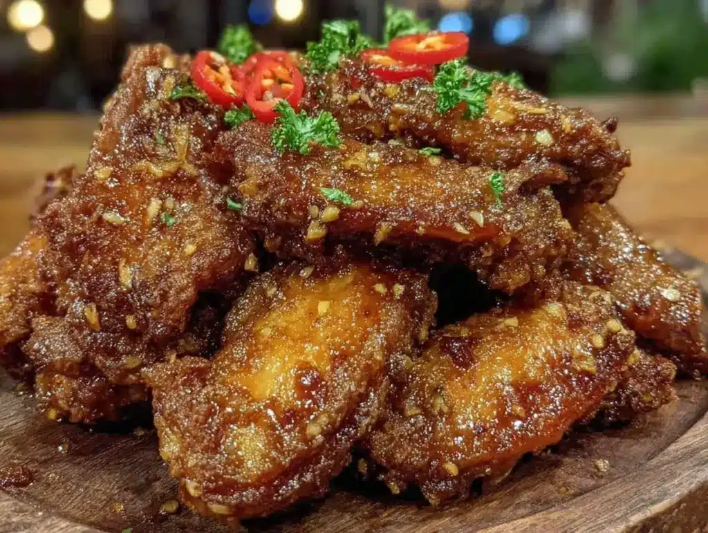 crispy air fryer honey garlic chicken wings - featured image