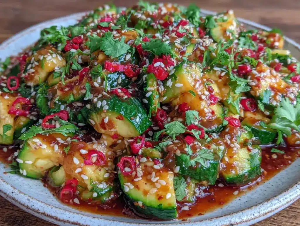 crispy asian smashed cucumber salad - featured image