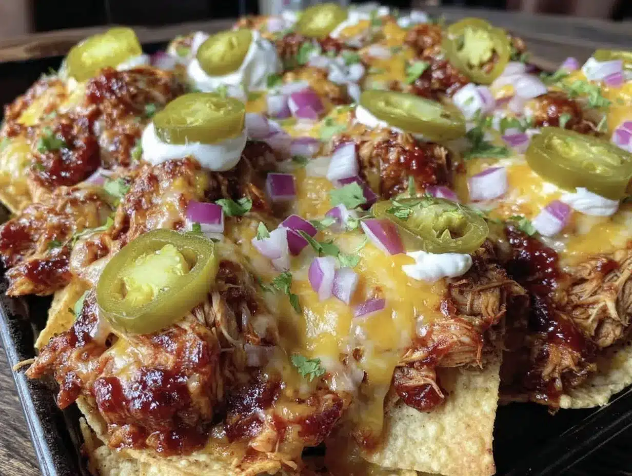 crispy sheet pan bbq chicken nachos preparation steps