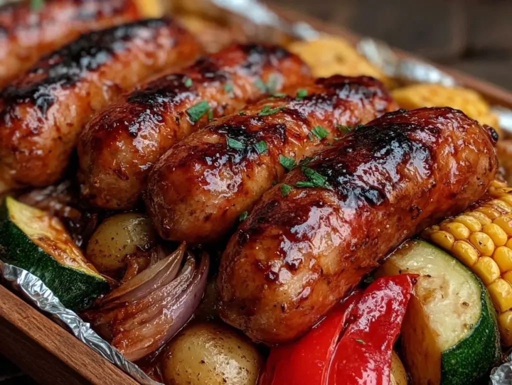Easy Campfire Foil Pack Sausage and Veggie Bake - featured image