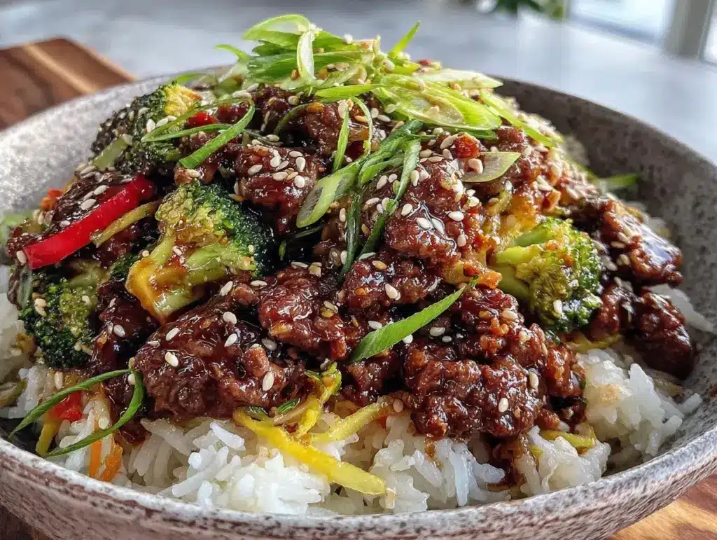 easy korean ground beef bowls - featured image