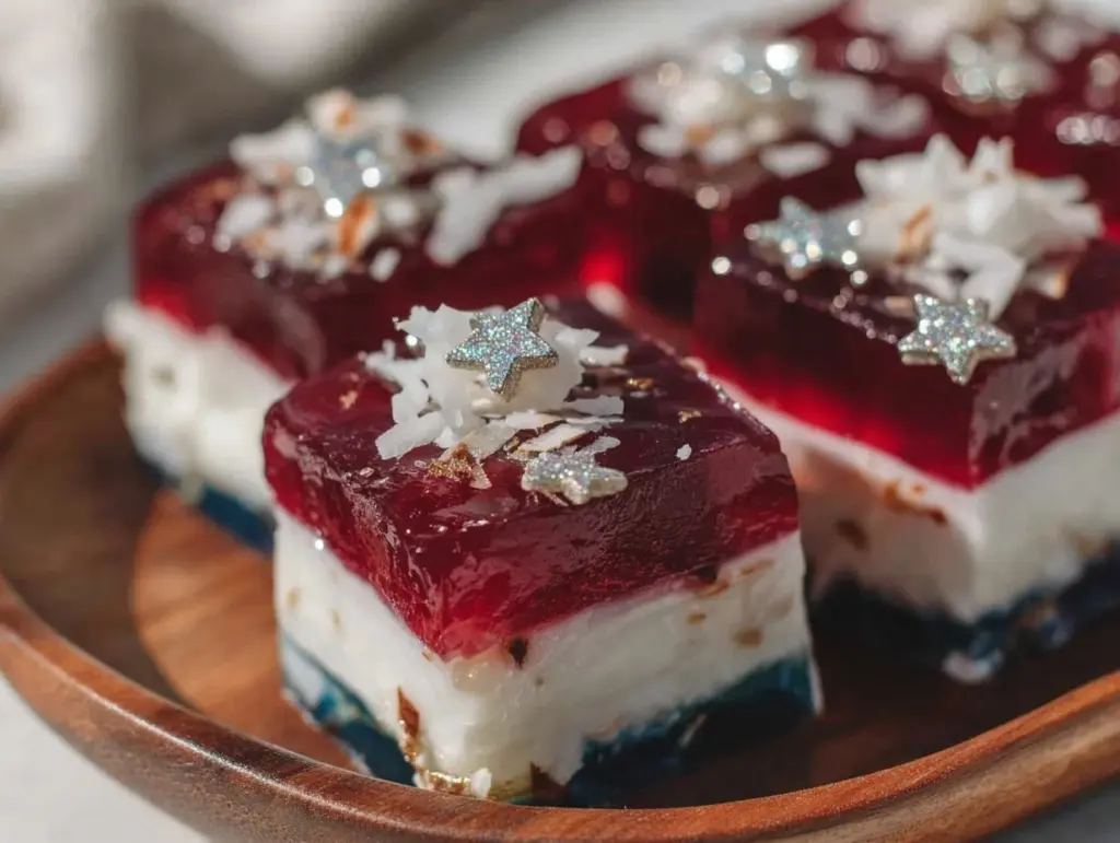 festive patriotic layered jello shots with coconut cream - featured image