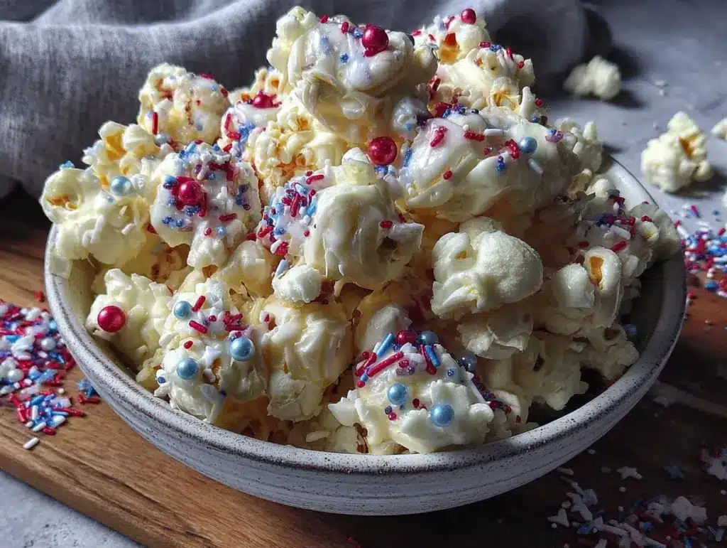firecracker white chocolate popcorn - featured image