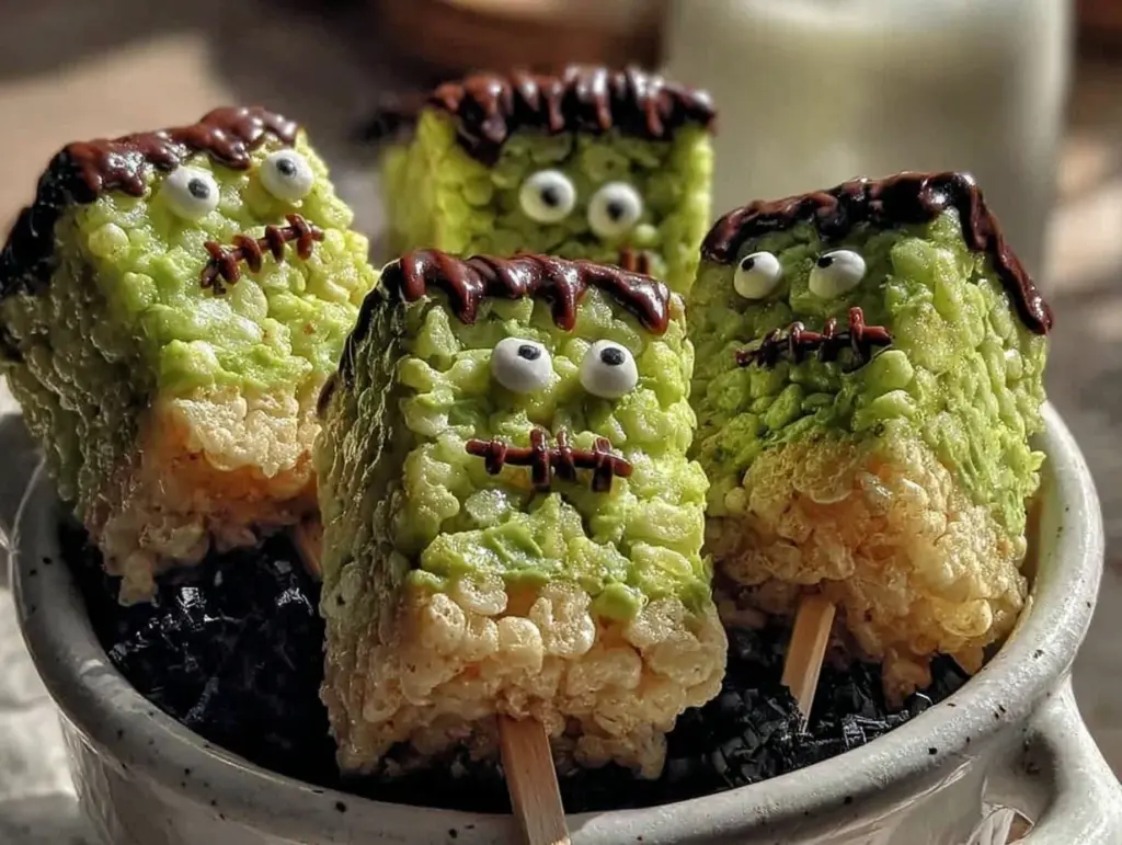 Frankenstein Rice Krispie treat pops - featured image