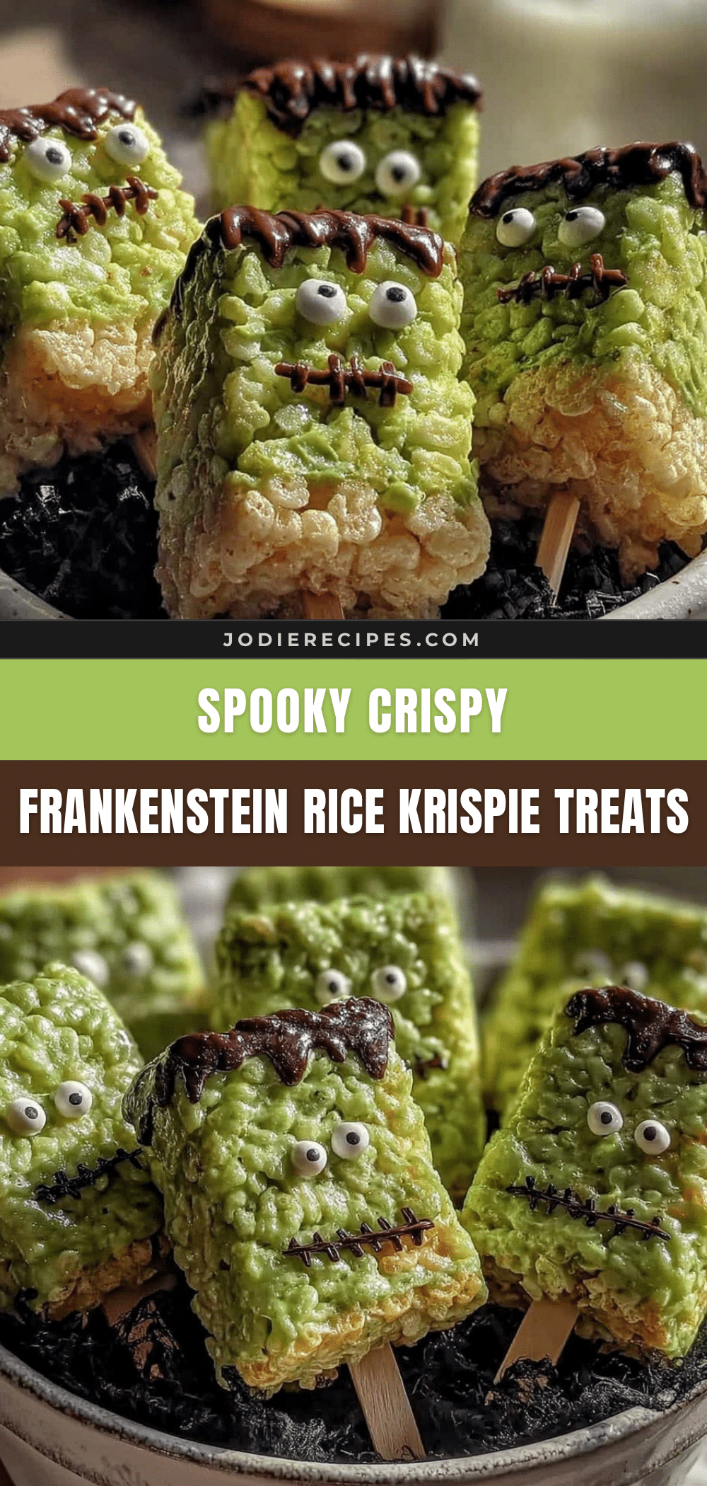 Frankenstein Rice Krispie treat pops recipe
