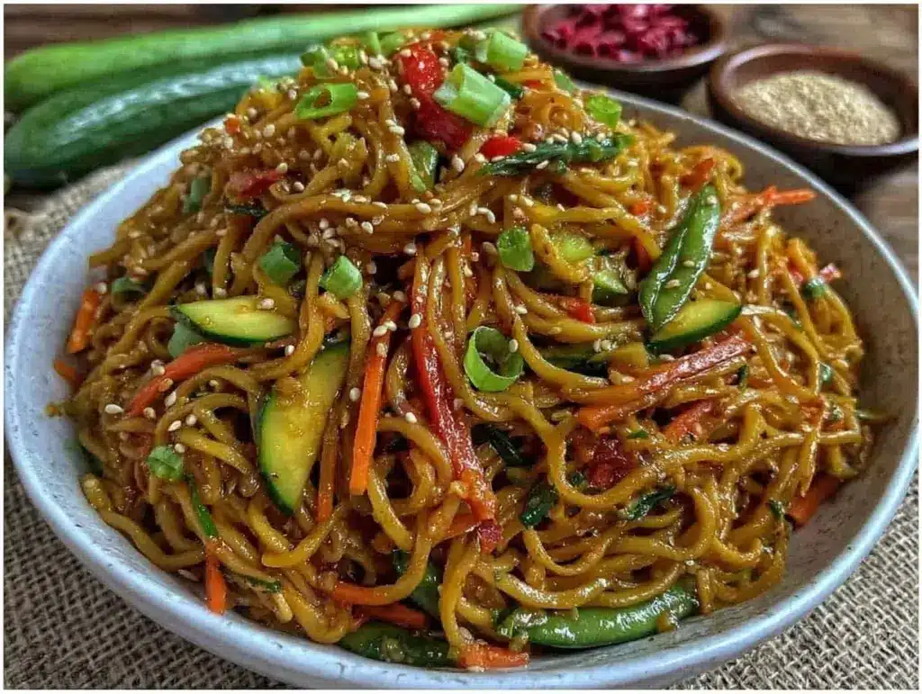 fresh cold sesame noodle salad - featured image