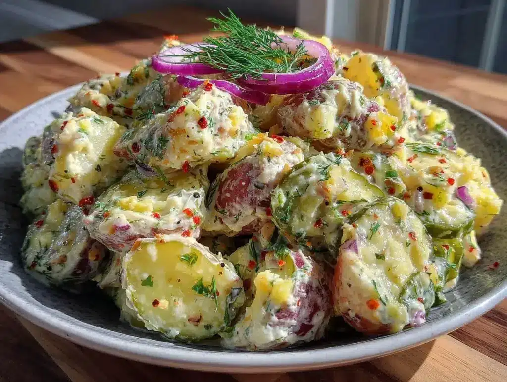 fresh dill pickle potato salad - featured image