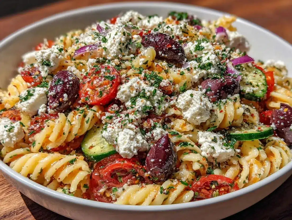 fresh greek pasta salad preparation steps