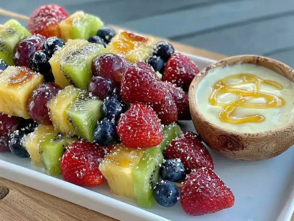 fresh rainbow fruit kabobs - featured image