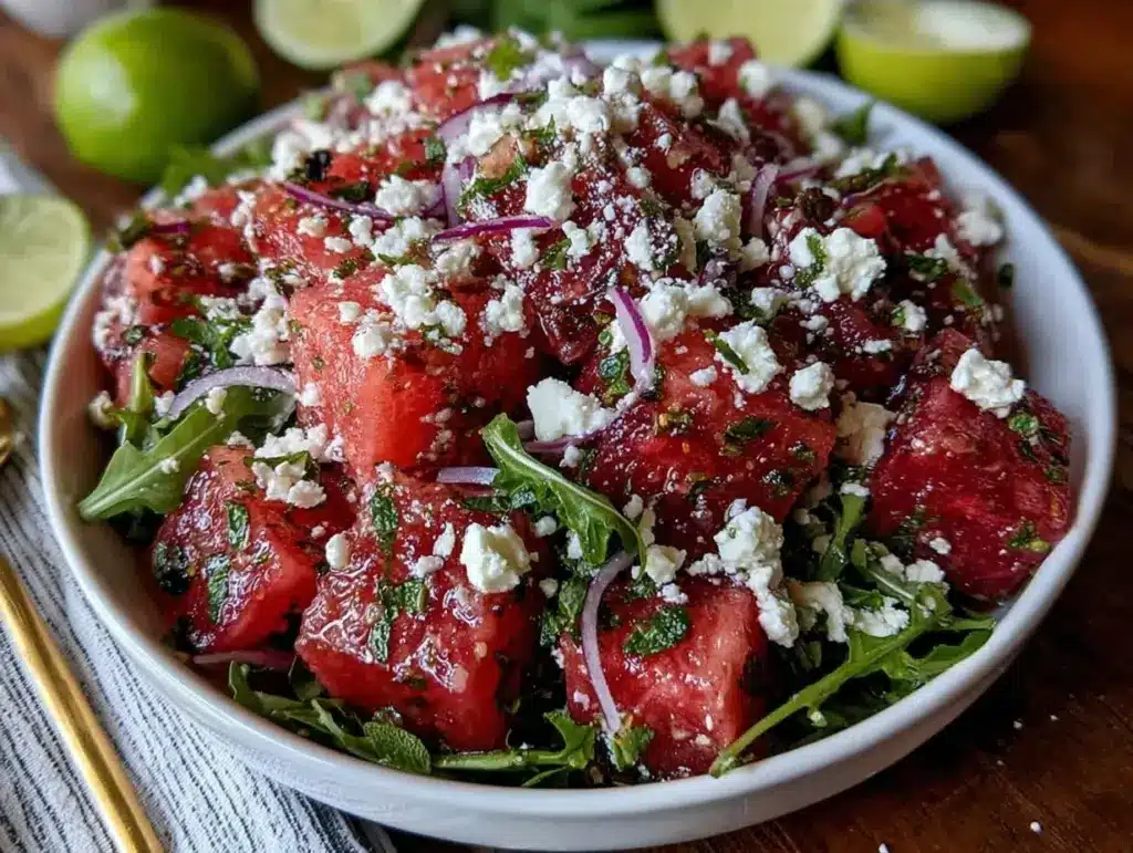 fresh watermelon feta arugula salad - featured image