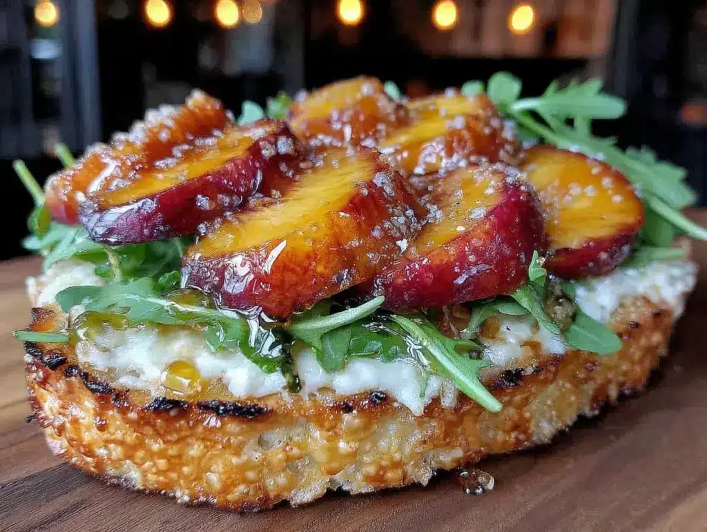 grilled peach and brie flatbread - featured image
