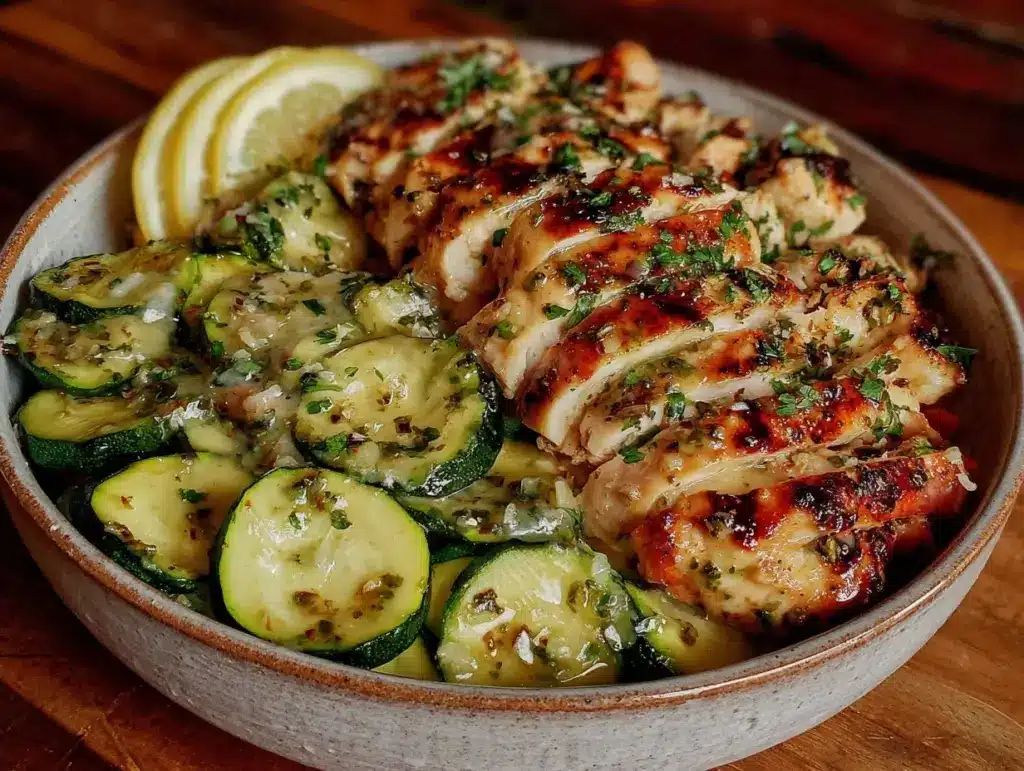healthy diabetes-friendly grilled chicken and zucchini bowl - featured image