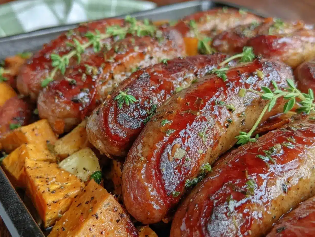 honey sriracha sausage with sweet potatoes preparation steps