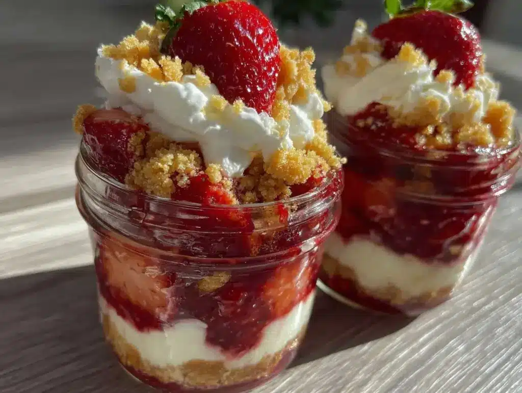 mini strawberry shortcake jars - featured image