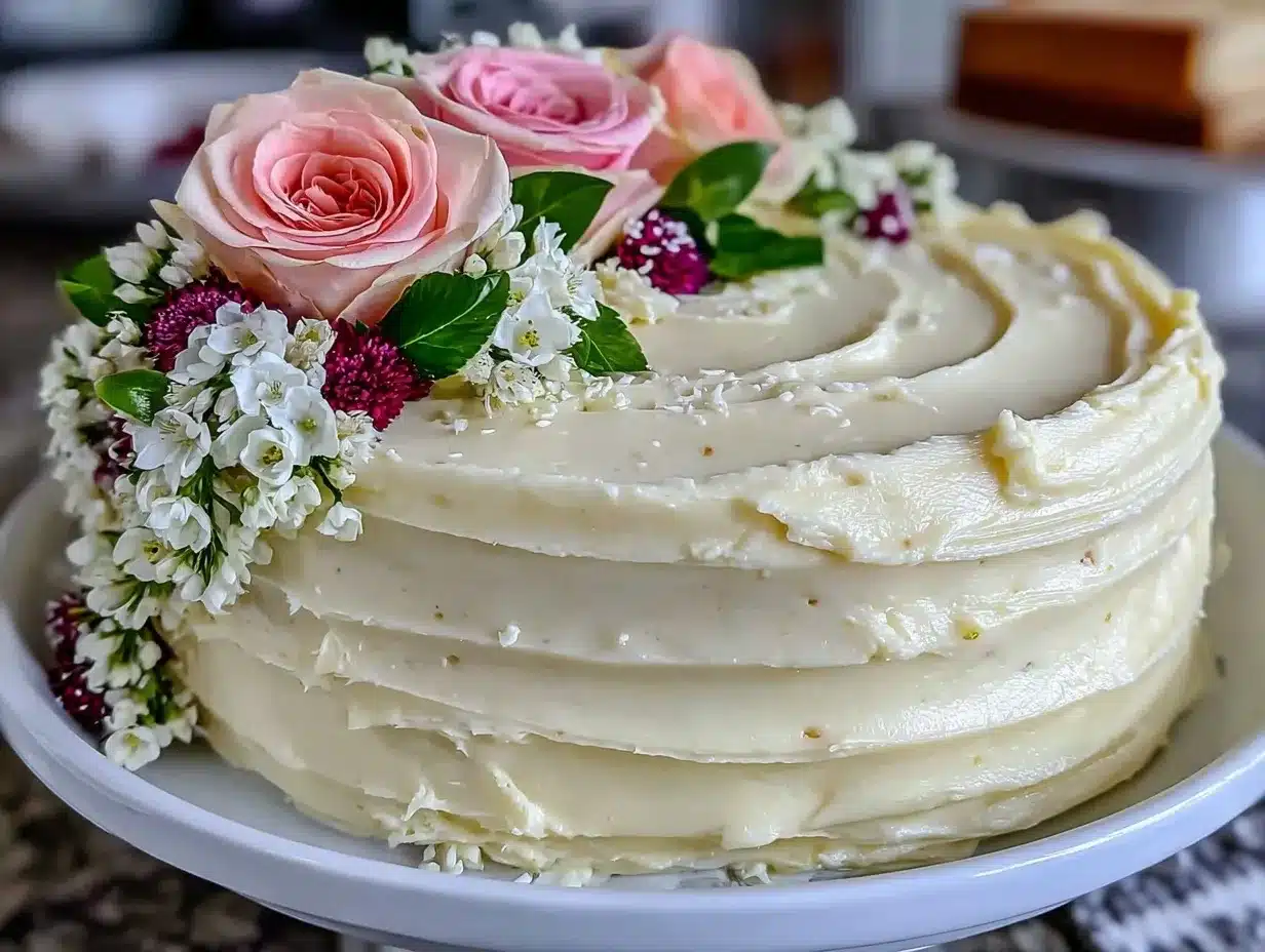modern minimalist buttercream birthday cake preparation steps