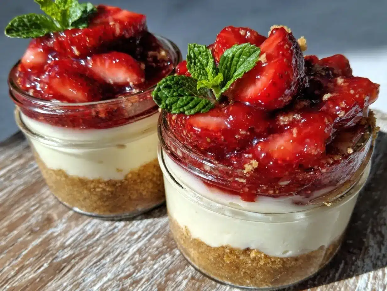no-bake strawberry cheesecake jars preparation steps