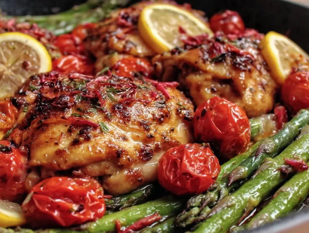 one-pan lemon asparagus chicken - featured image