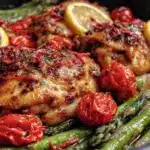one-pan lemon asparagus chicken - featured image