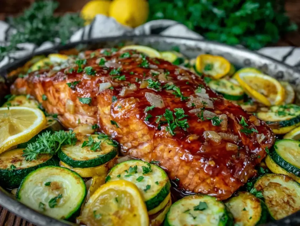 one-pan lemon garlic salmon - featured image